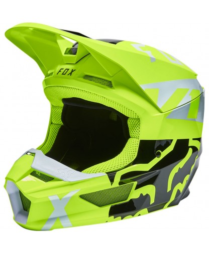 Fox V1 Skew Helmet, ECE - Flo Yellow