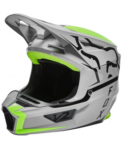 Fox V2 Merz Helmet, ECE - Grey/Flo Yellow 
