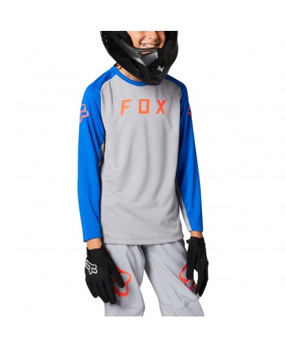 Fox Youth Defend LS Jersey - GRY/BLU/ORNG