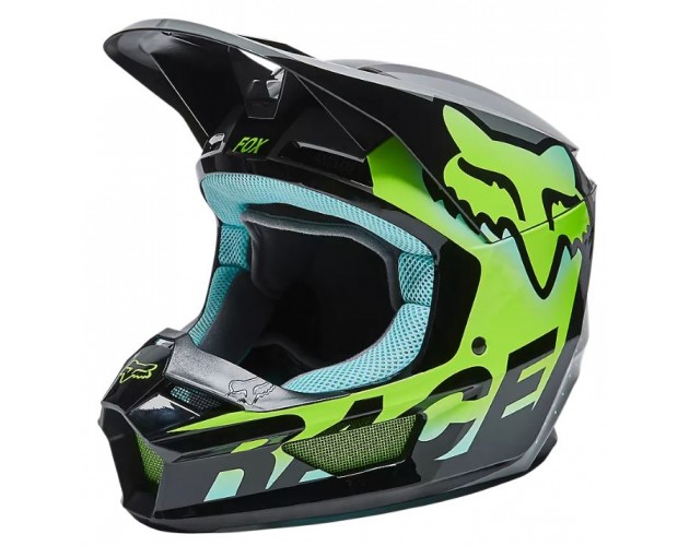 Fox Youth V1 Trice Helmet, ECE - Black/Teal 